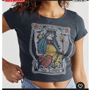 Daydreamer Free People Empress Queen Of Hearts Crop Ribbed Tee Shirt Women‎ S
